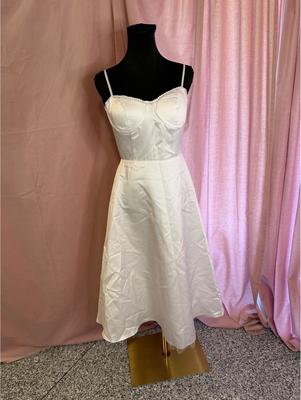 ARSYINCE White Spaghetti Strap Midi Dress with Sweetheart Neckline